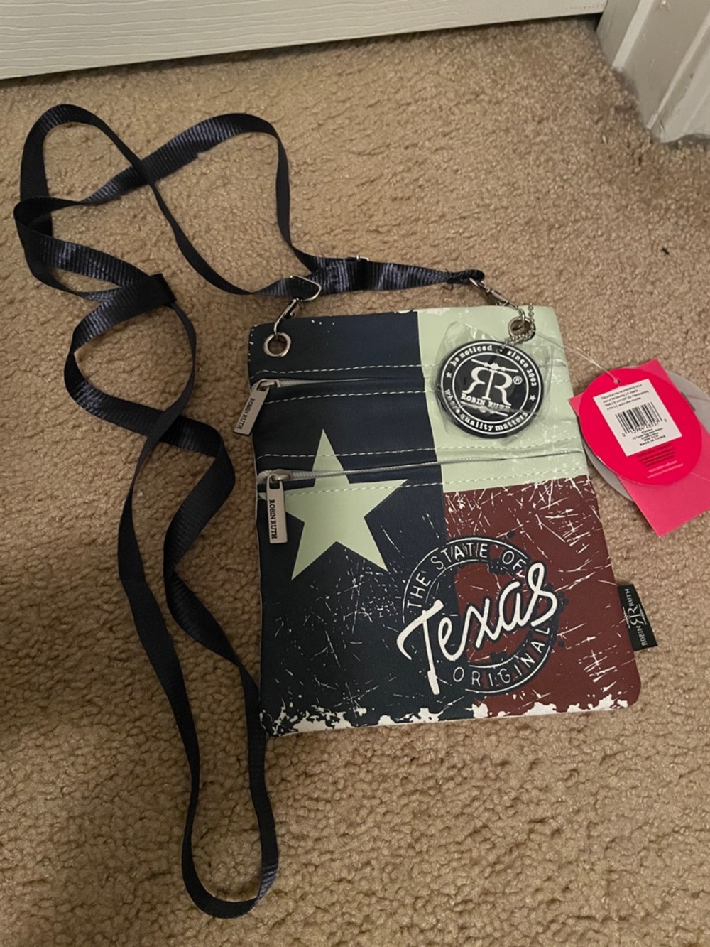 Robin Ruth Texas Graphic Crossbody Messenger Bag - Navy, Red & Cream